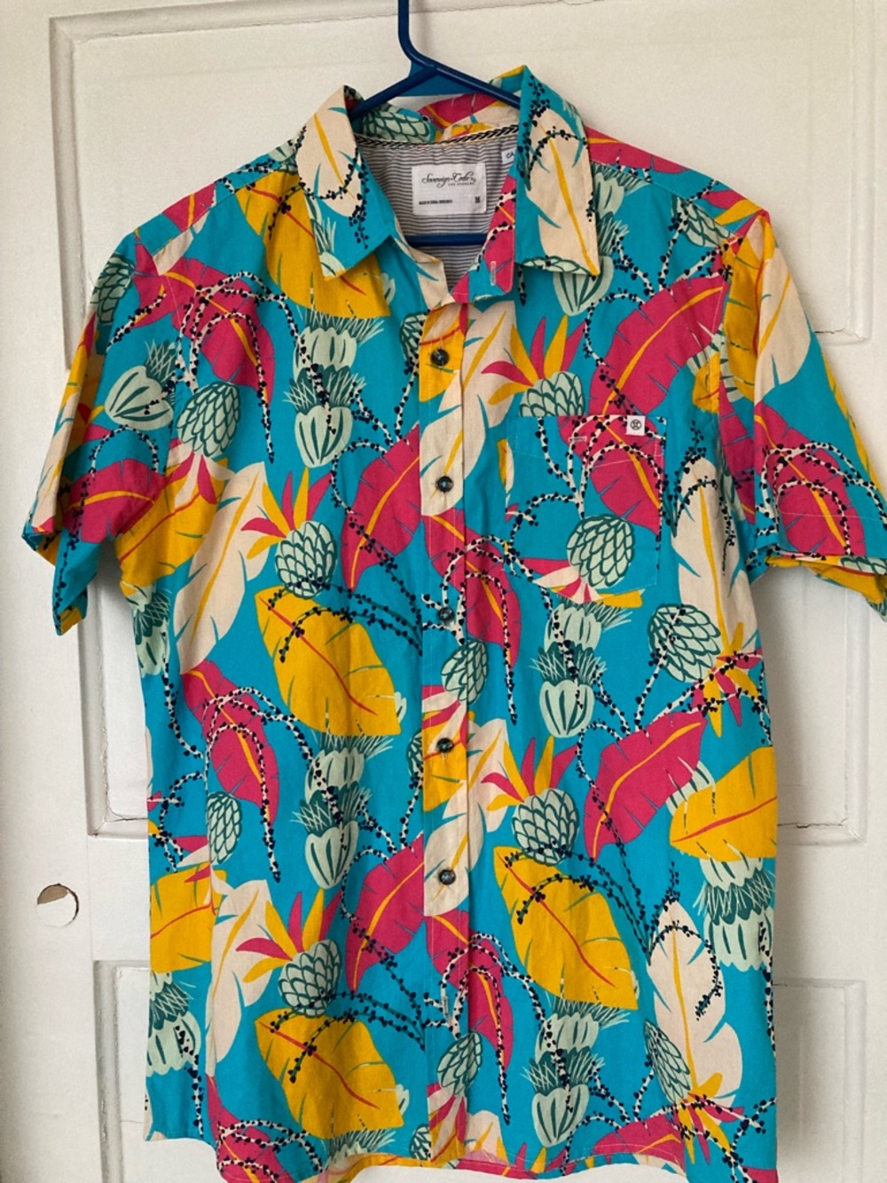 Turquoise Tropical Print Short-Sleeve Shirt